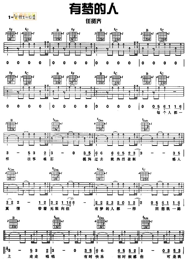 有梦的人调六线吉他谱-虫虫吉他谱免费下载