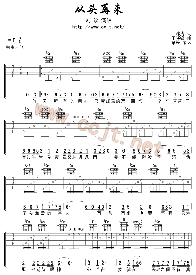 从头再来刘欢简谱_从头再来刘欢歌谱,吉他谱和弦谱,简谱