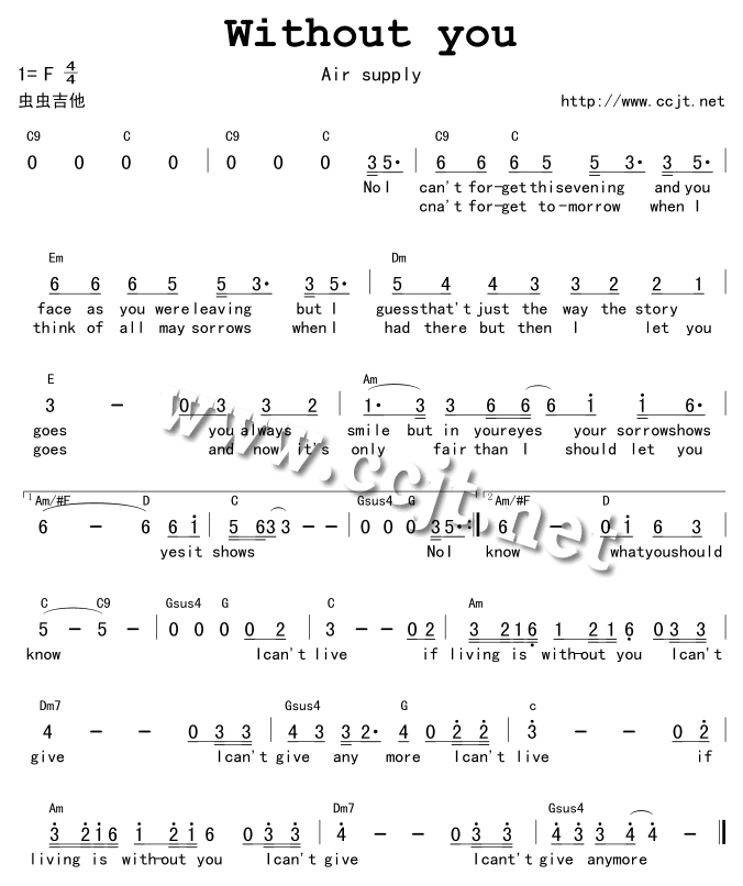 without you吉他谱 第1页