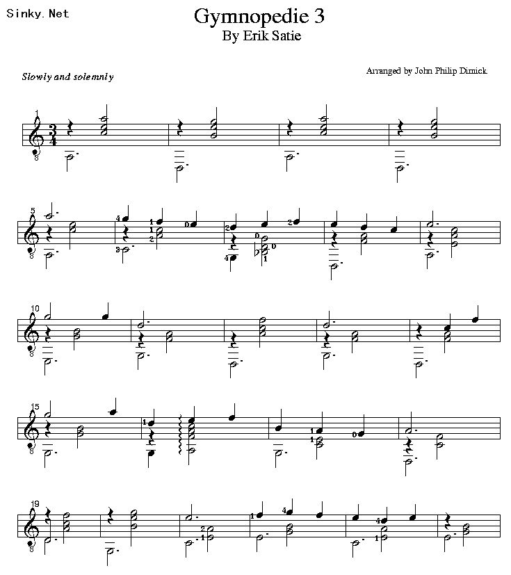 >> >> 游戏音乐 >>gymnopedie 3(最终幻想8插曲)(五线谱)