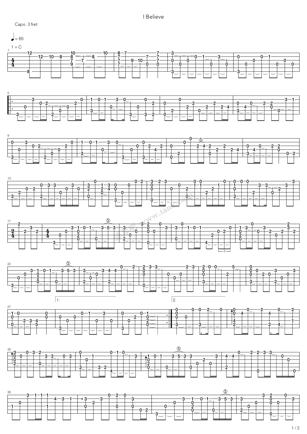 i believe吉他谱原版,ibelieve吉他谱 ibelieve指弹吉他谱