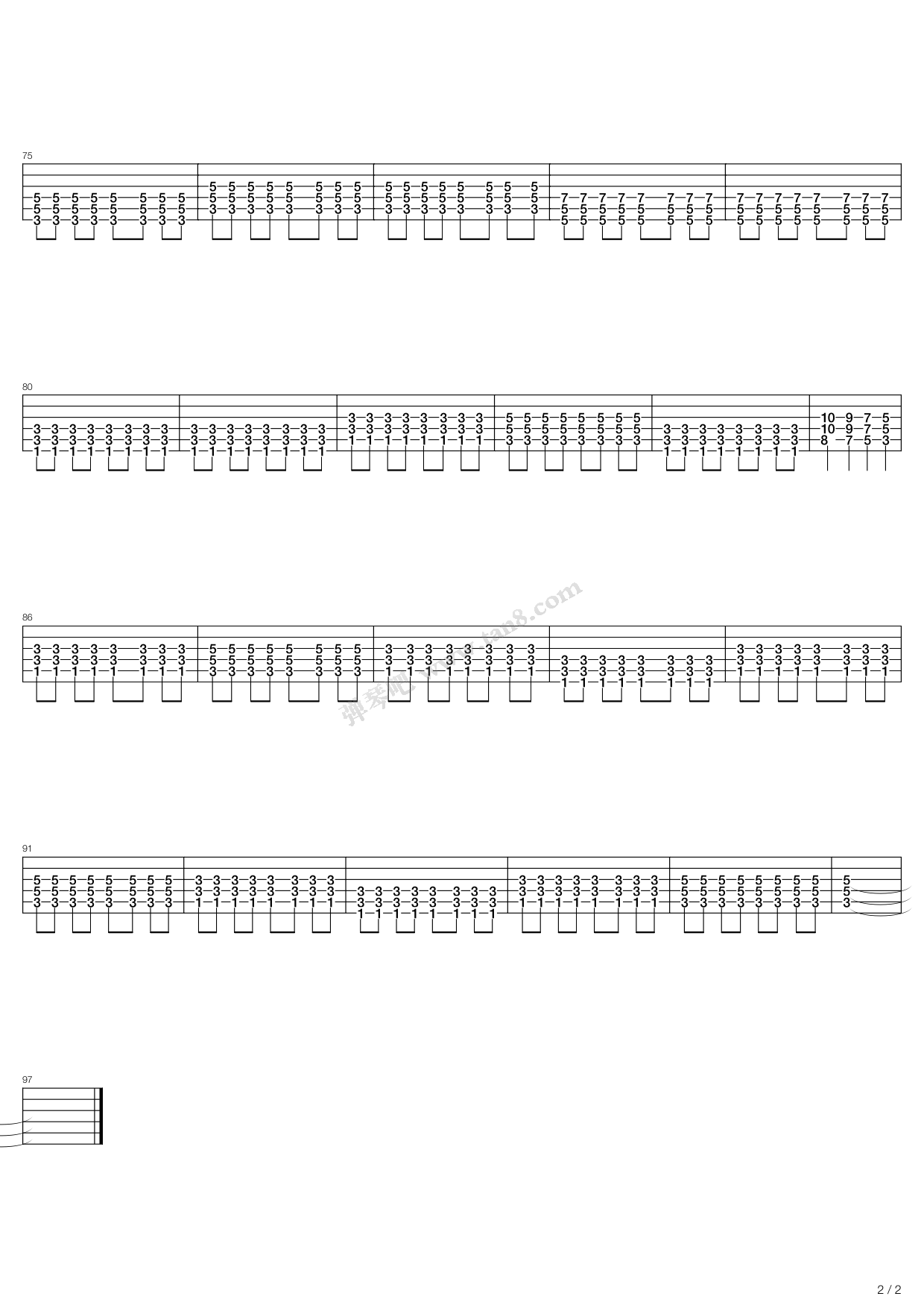 星空吉他谱-五月天六线谱原版-高清简单图片谱-吉他BBS