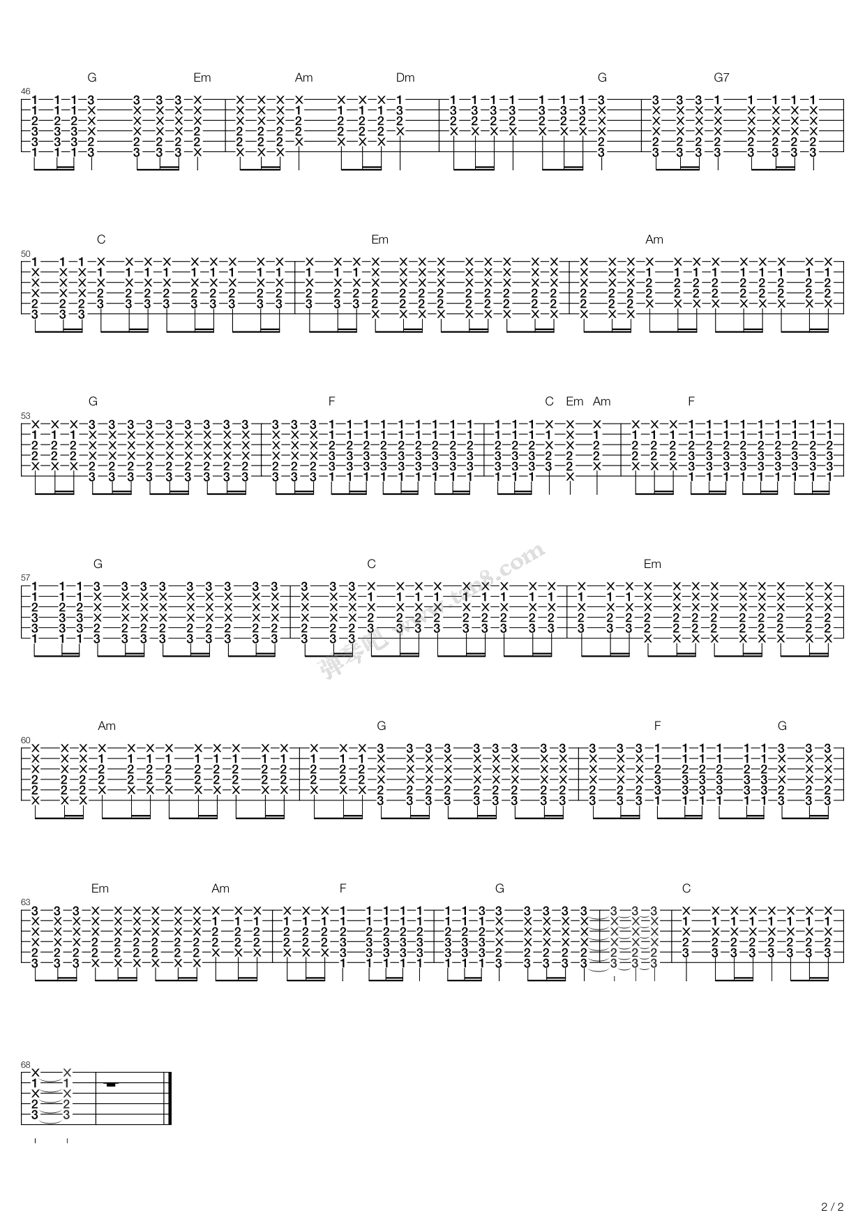 最简单谱《三角志》六线谱 - 国语版初级吉他谱 - 卢巧音C调编配和弦谱(弹唱谱) - 原调C调 - 易谱库