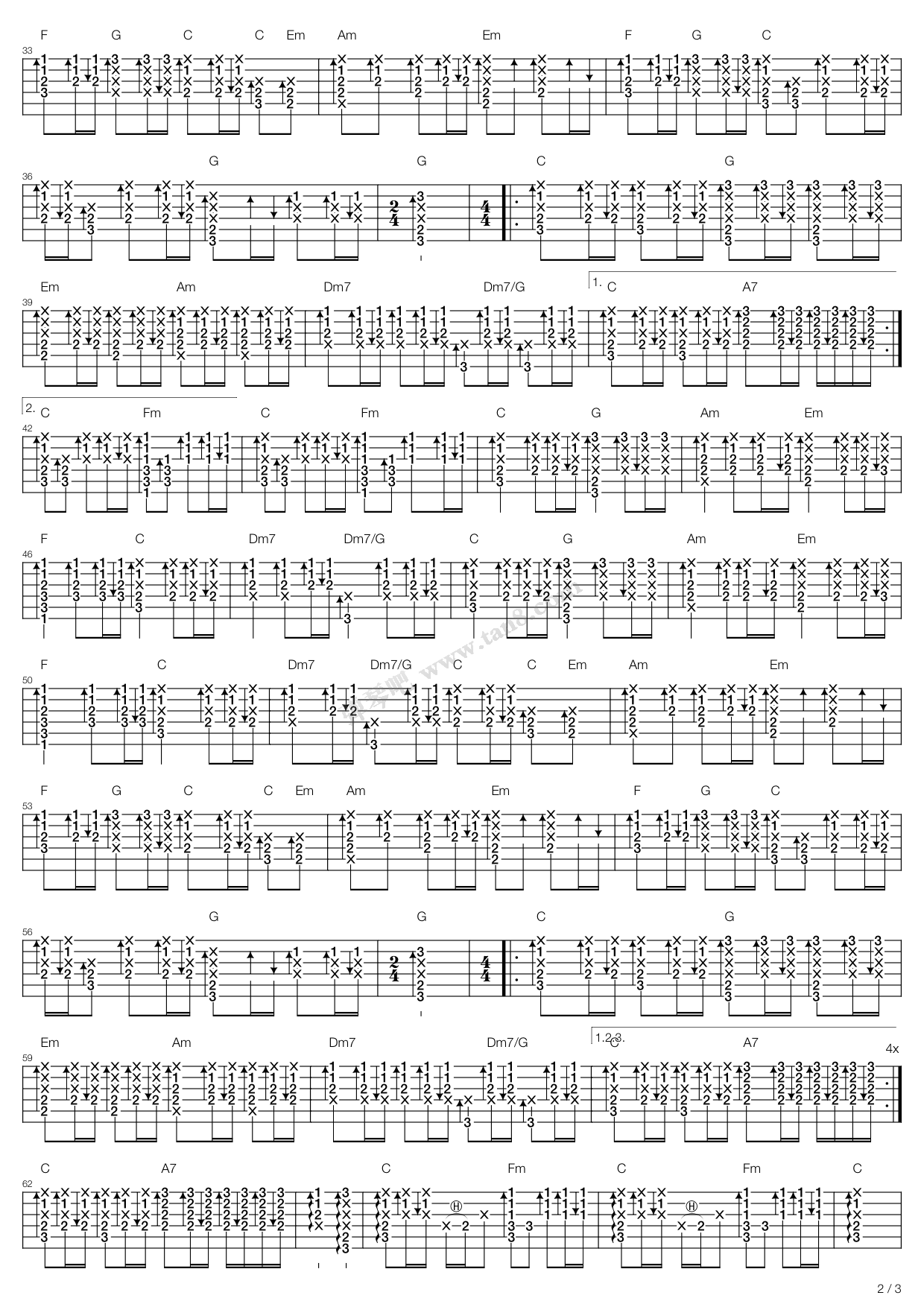 《老男孩 (大桥卓弥)》,筷子兄弟(六线谱 调六线