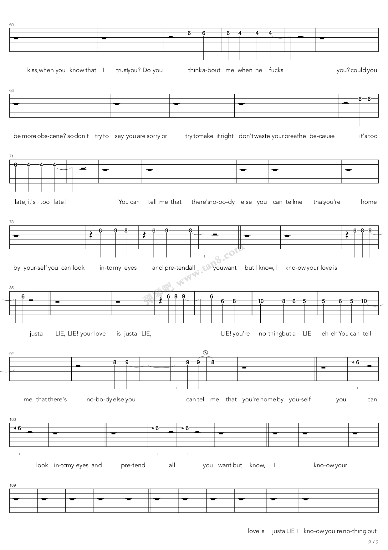loveisover简谱,loveisover李健简谱 >> 儿歌 >> simple plan >>your love is a lie