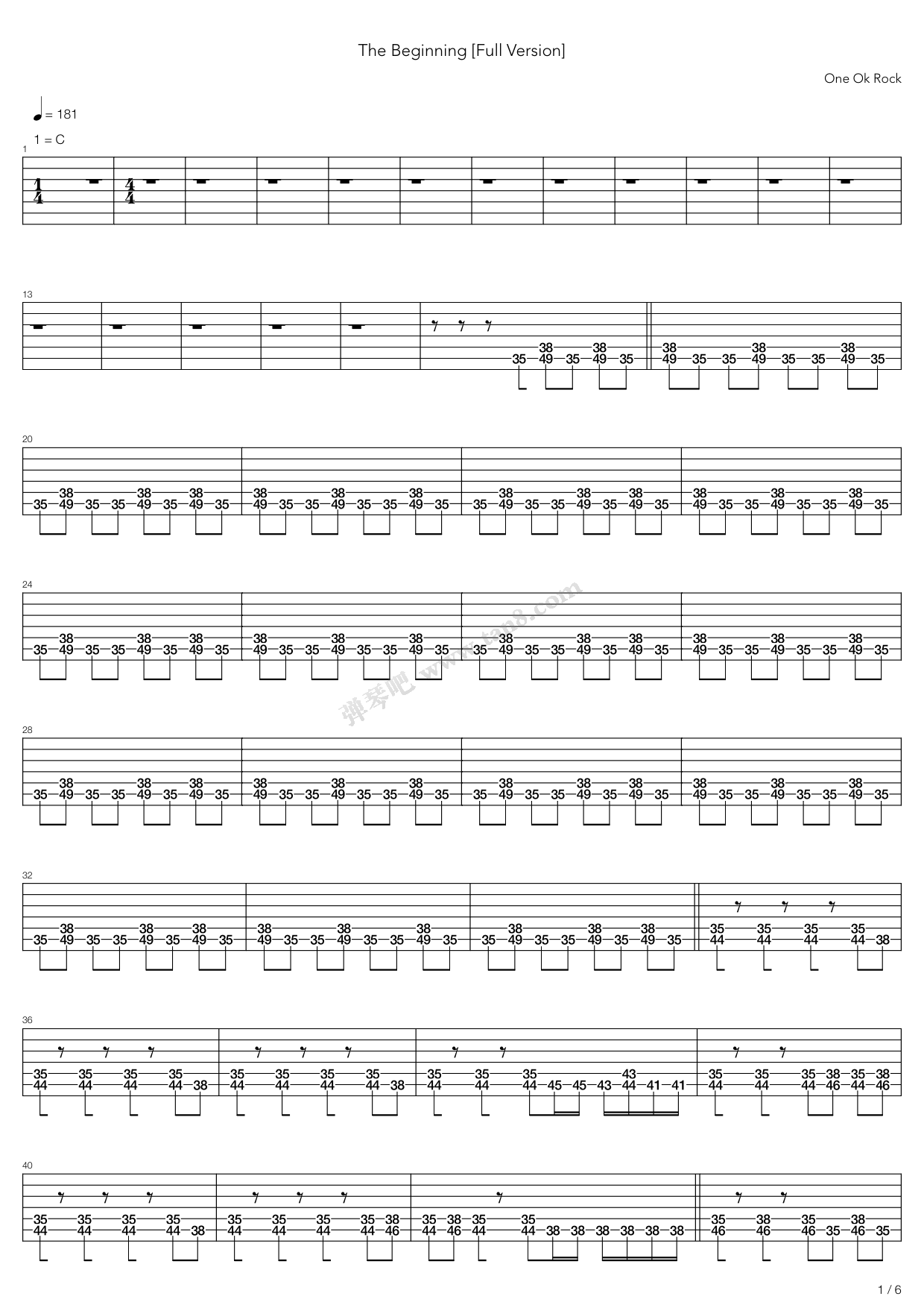 oneokrock吉他谱,werock吉他谱 《the beginning》,one ok rock(六线谱 吉他谱吉他谱 第20页