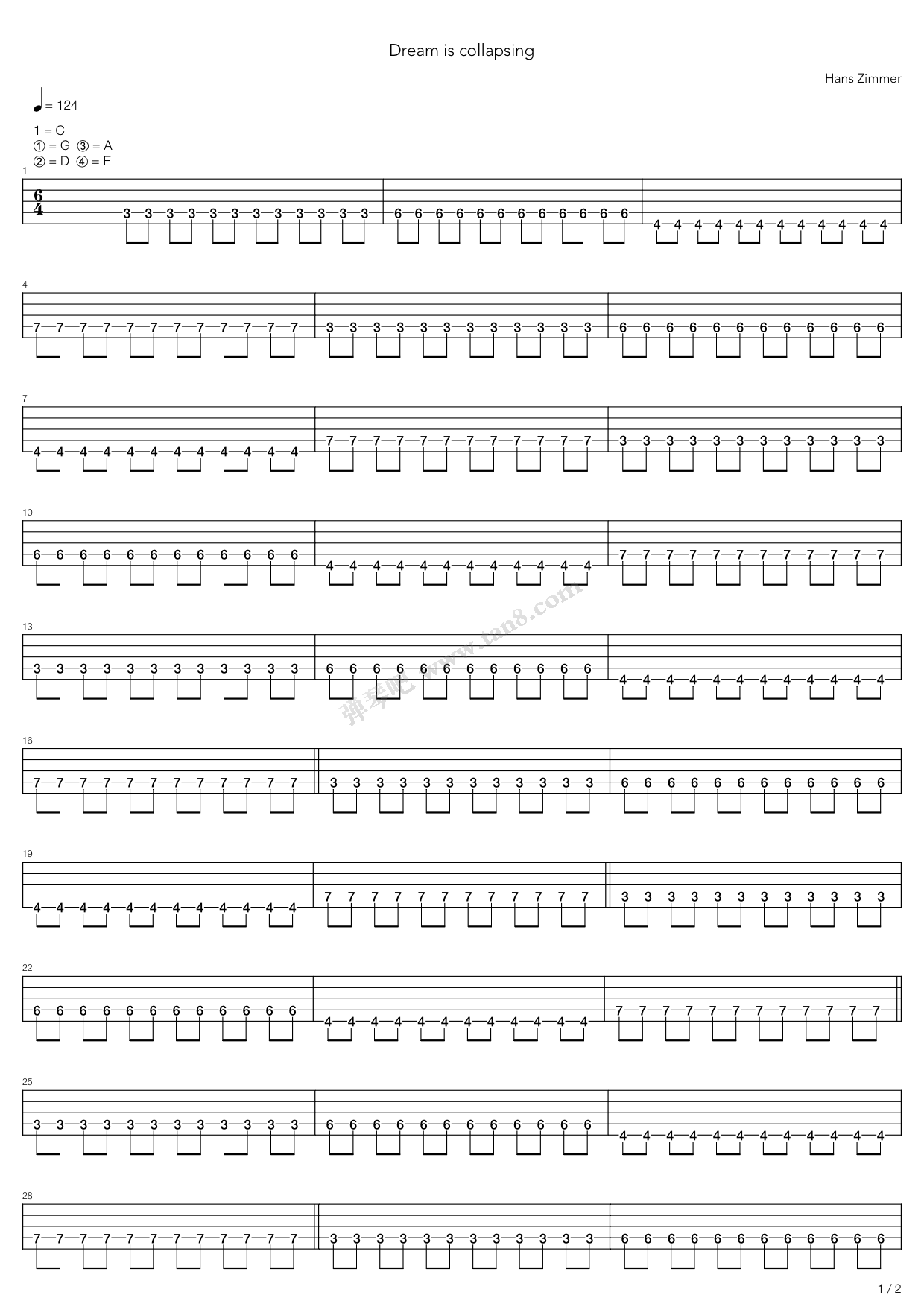 collapsing world简谱,free lucky简谱 >> >> hans zimmer >>dream is collapsing