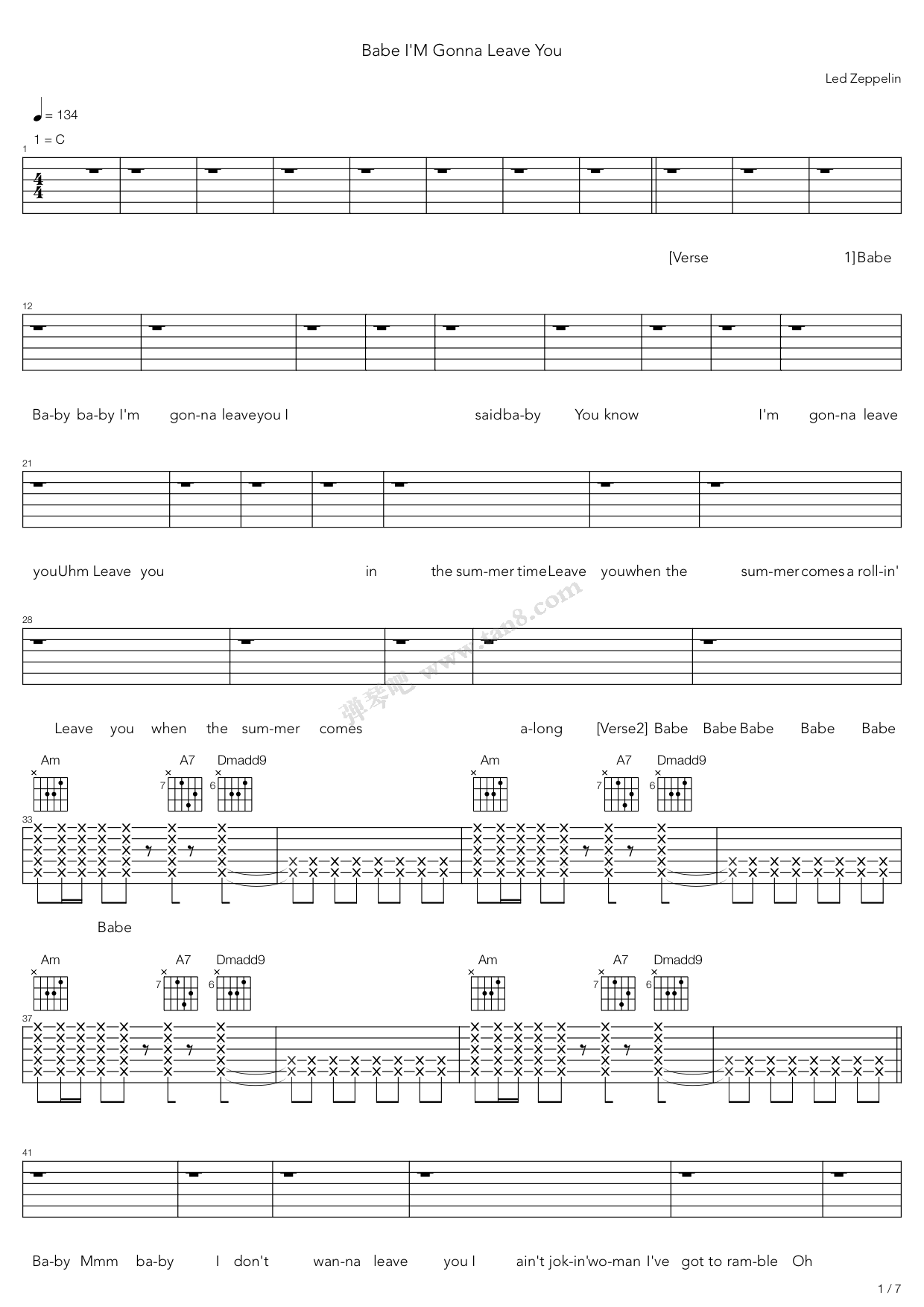 iamyou吉他谱,iamyours吉他谱 《babe im gonna leave you》,led zeppelin(六线谱 吉他谱吉他谱 第