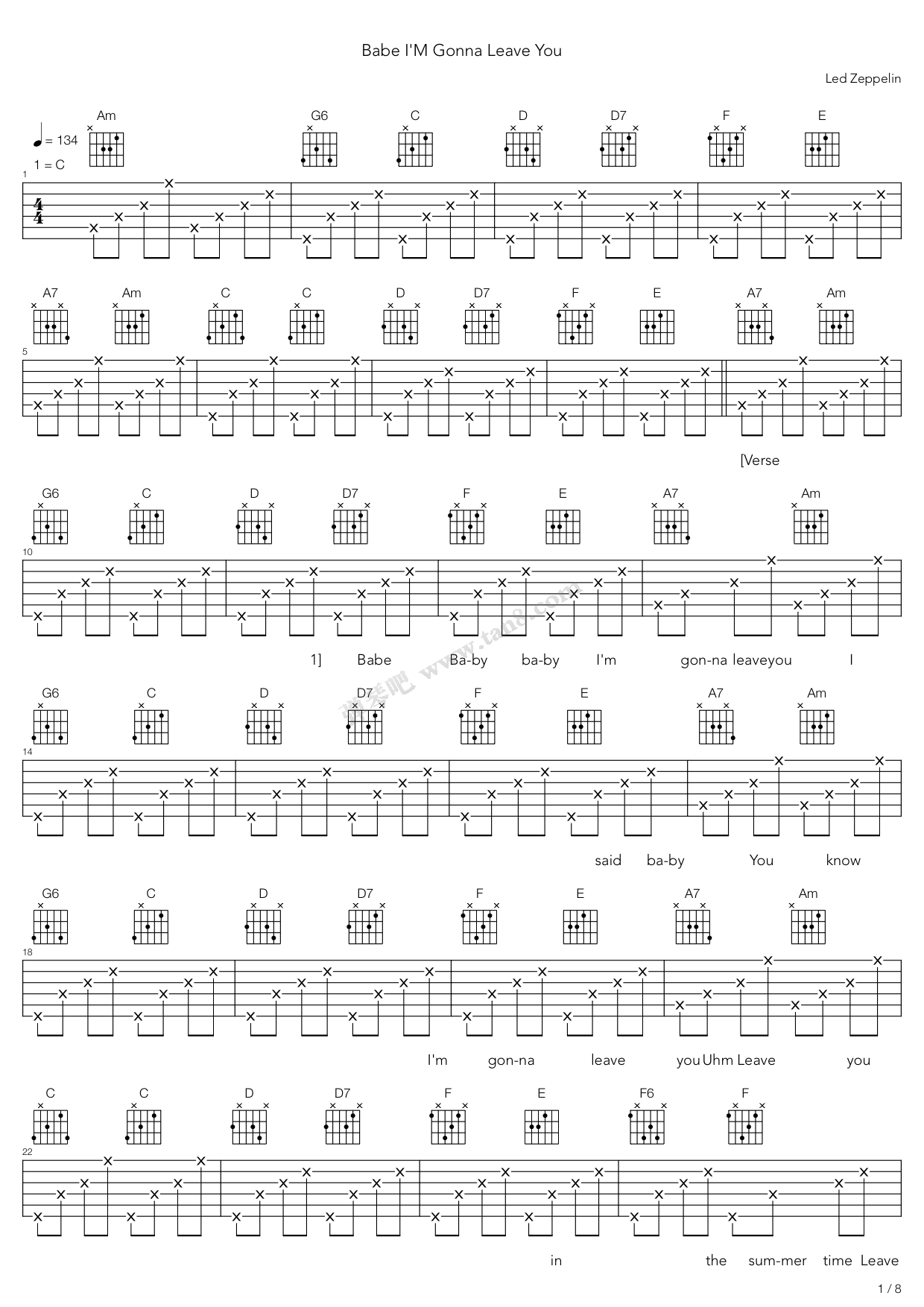 iamyou吉他谱,iamyours吉他谱 《babe im gonna leave you》,led zeppelin(六线谱 吉他谱吉他谱 第9