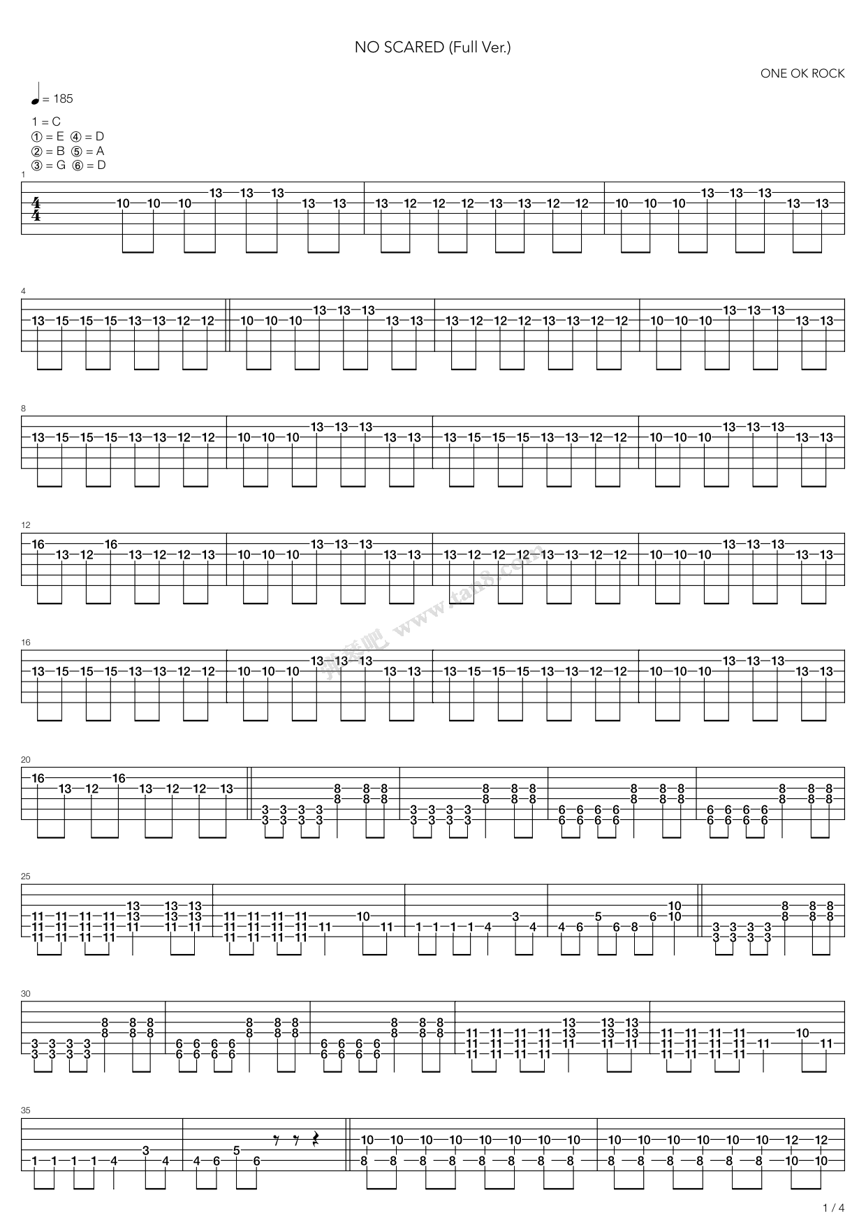 one ok rock吉他谱,werock吉他谱 《no scared》,one ok rock(六线谱 吉他谱吉他谱 第1页