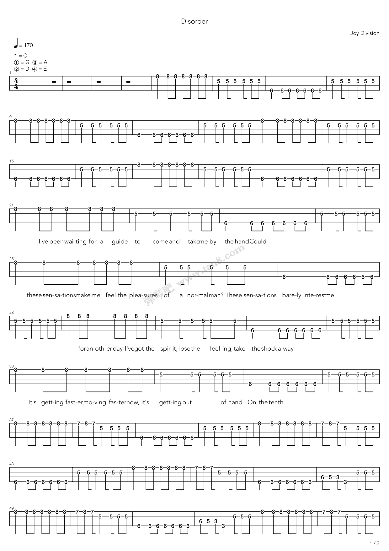 《disorder》,joy division(六线谱 吉他谱吉他谱 第1页