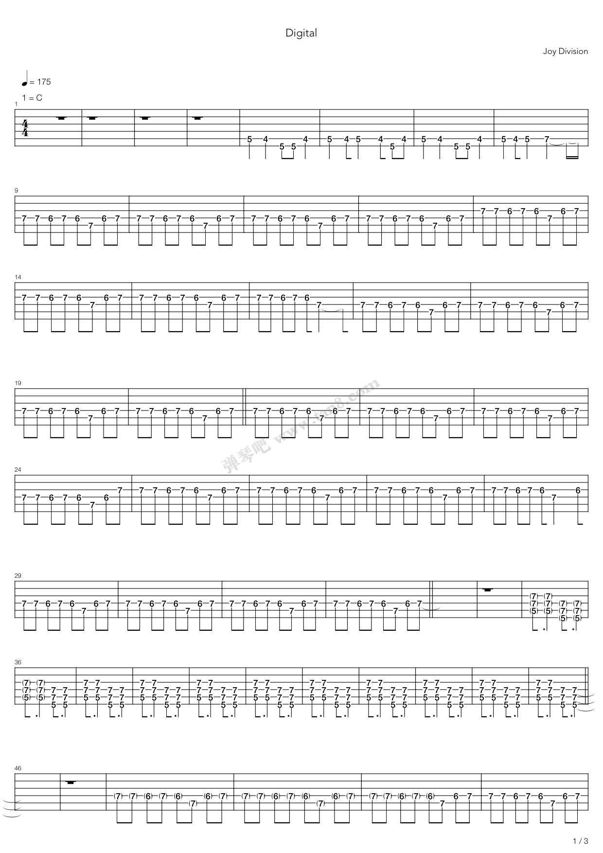 《digital》,joy division( 调六线吉他谱-虫虫吉他谱