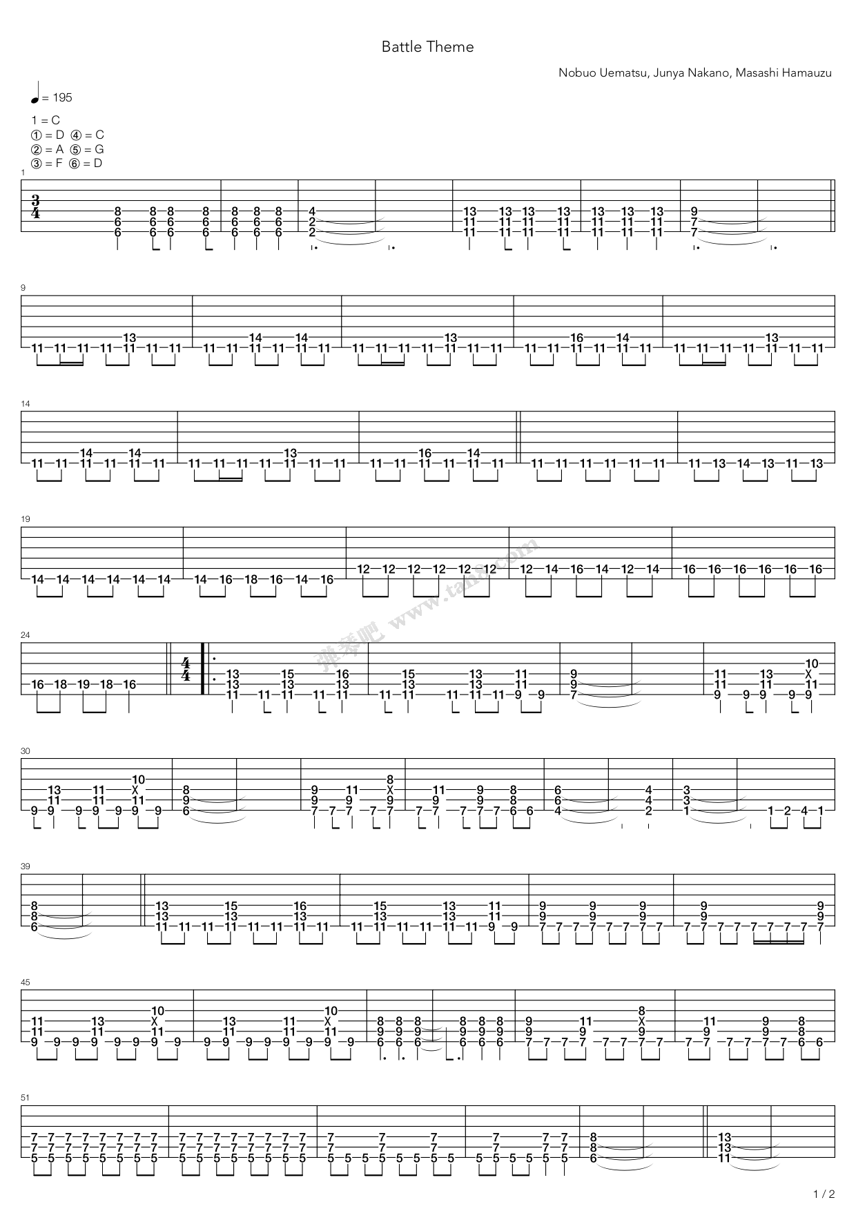 His theme吉他谱,狂妄之人吉他谱 《最终幻想10 - battle theme》,植松伸夫(六线谱 吉他谱吉他谱 第17