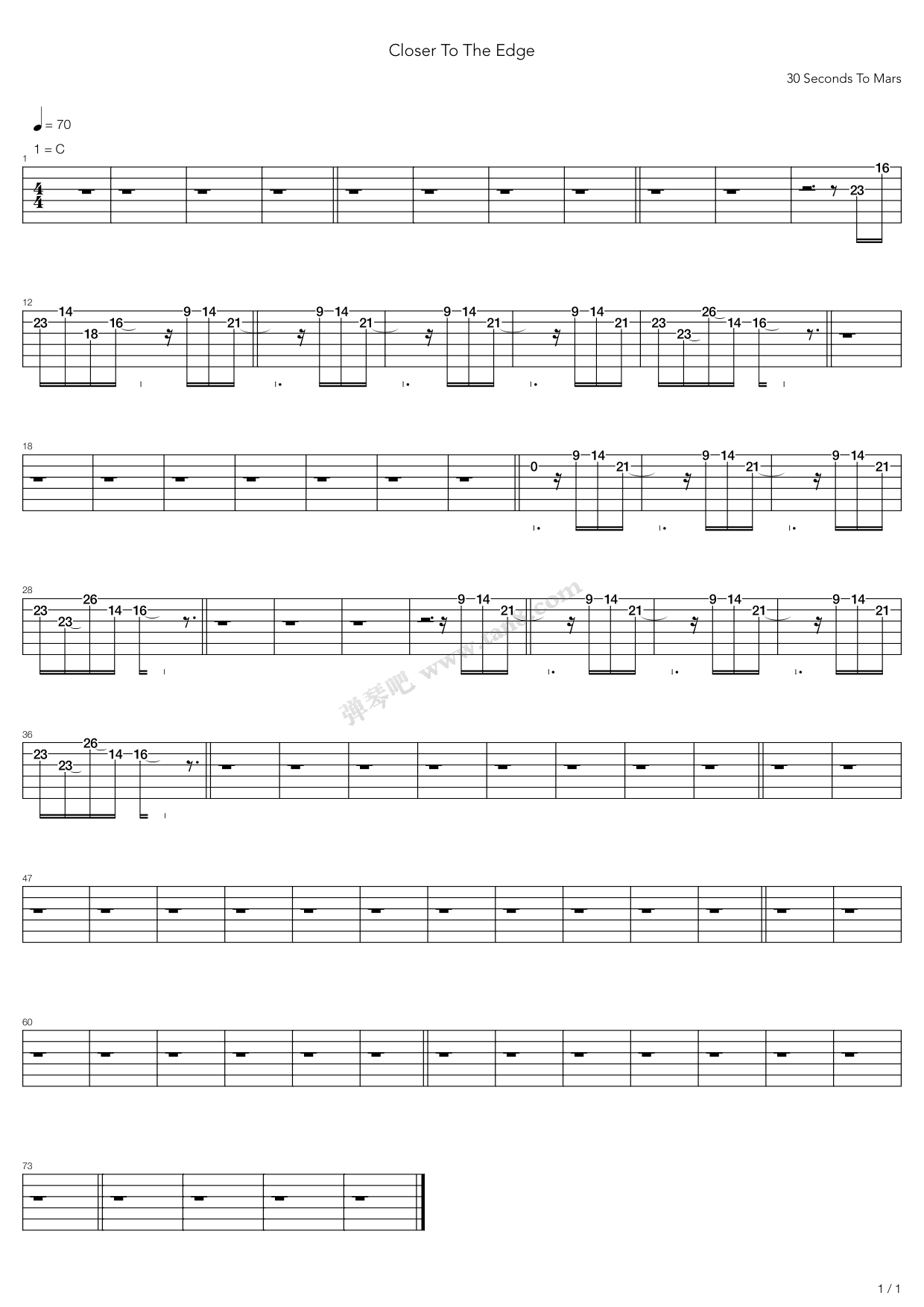 closer吉他谱,demons吉他谱 吉他谱 >>《closer to the edge》,30 seconds to mars