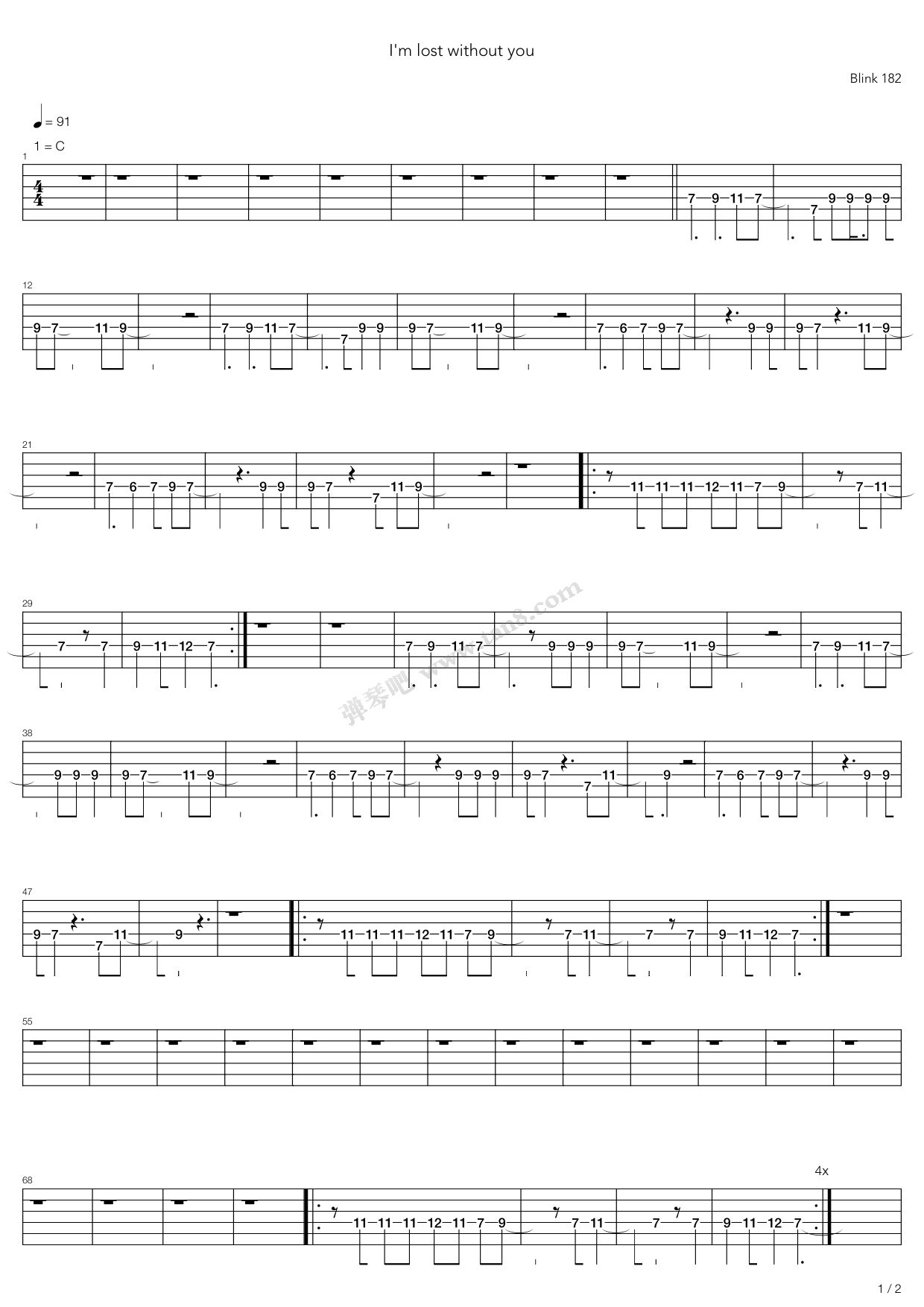 iamyou吉他谱,iamyours吉他谱 《im lost without you》,blink-182(六线谱 吉他谱吉他谱 第1页