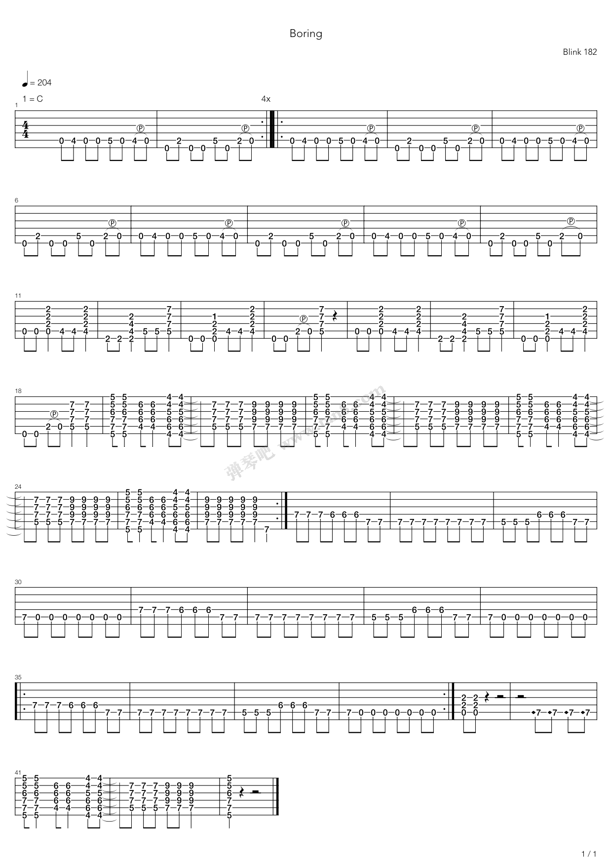 《boring》,blink-182(六线谱 调六线吉他谱-虫虫吉他