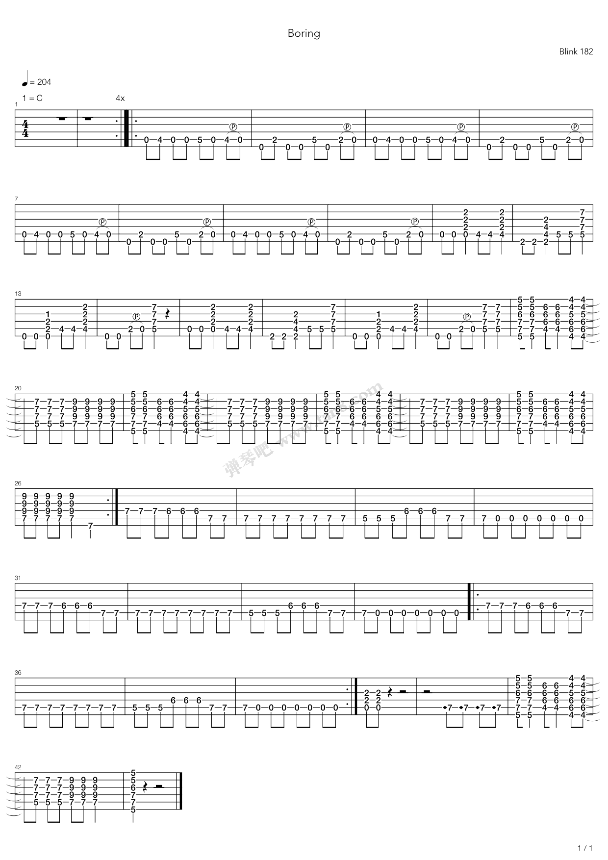 boring day吉他谱,boring day 简谱 《boring》,blink-182(六线谱 调六线吉他谱-虫虫吉他
