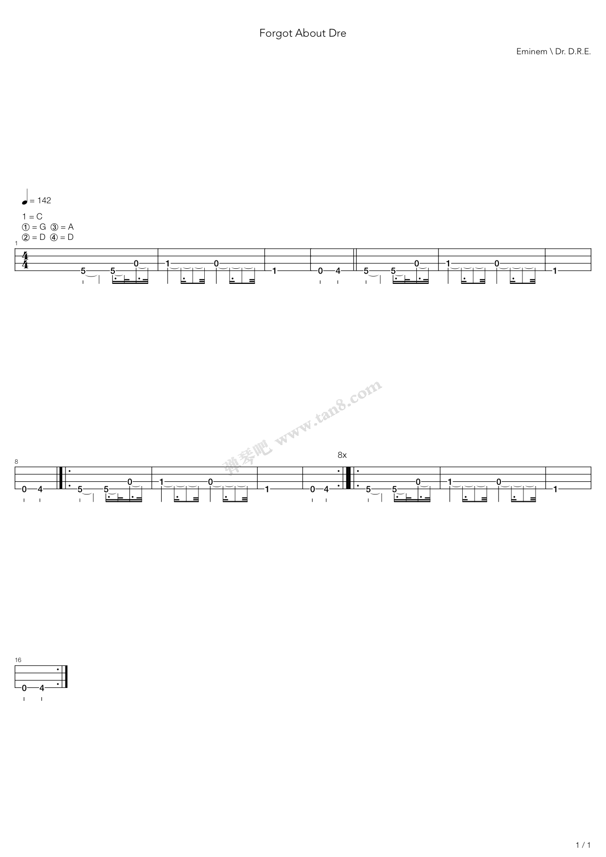 >>《forgot about dre》,eminem(六线谱
