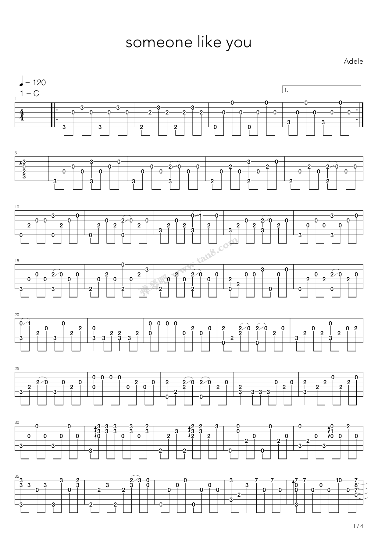 《someone like you》,adele(六线谱 吉他谱吉他谱 第1页