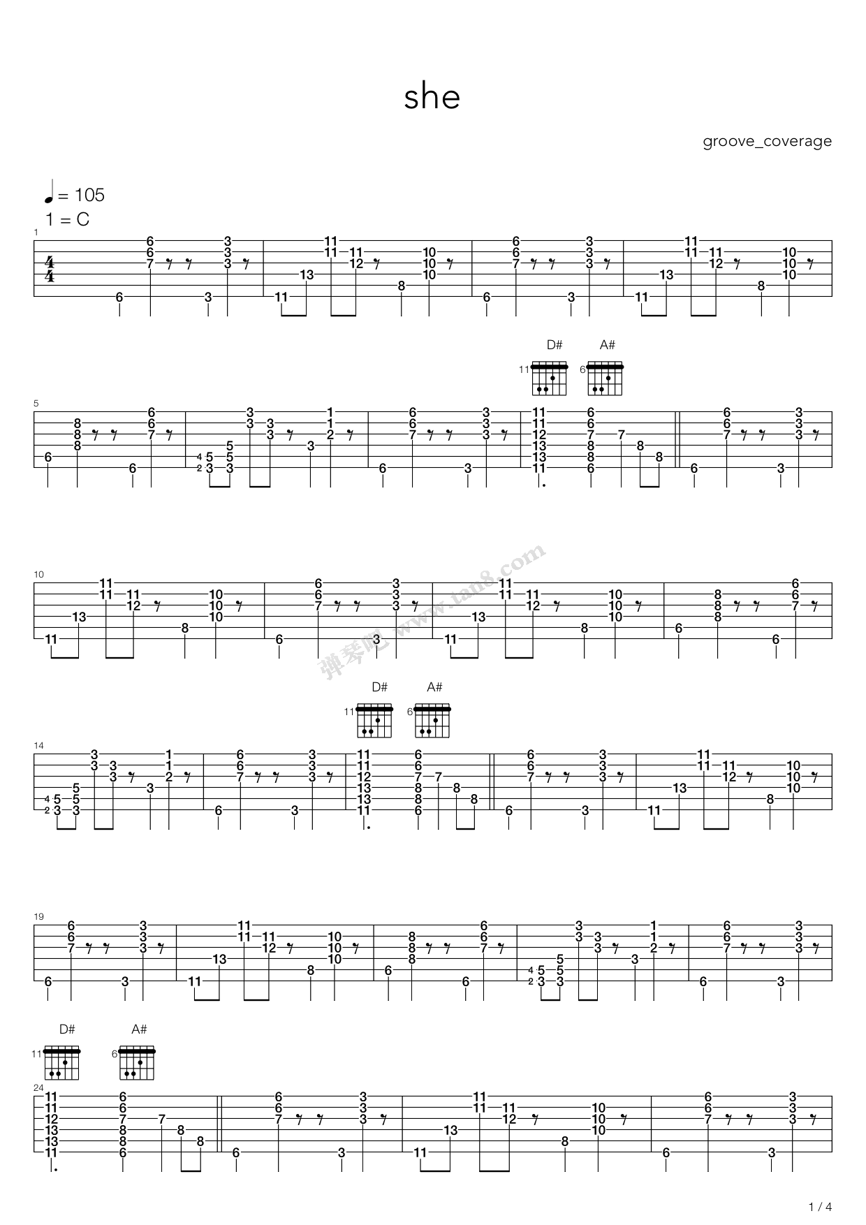 SafeAndSound吉他谱,原版歌曲,简单G调弹唱教学,六线谱指弹简谱4张图 - 吉他谱 - 中国曲谱网