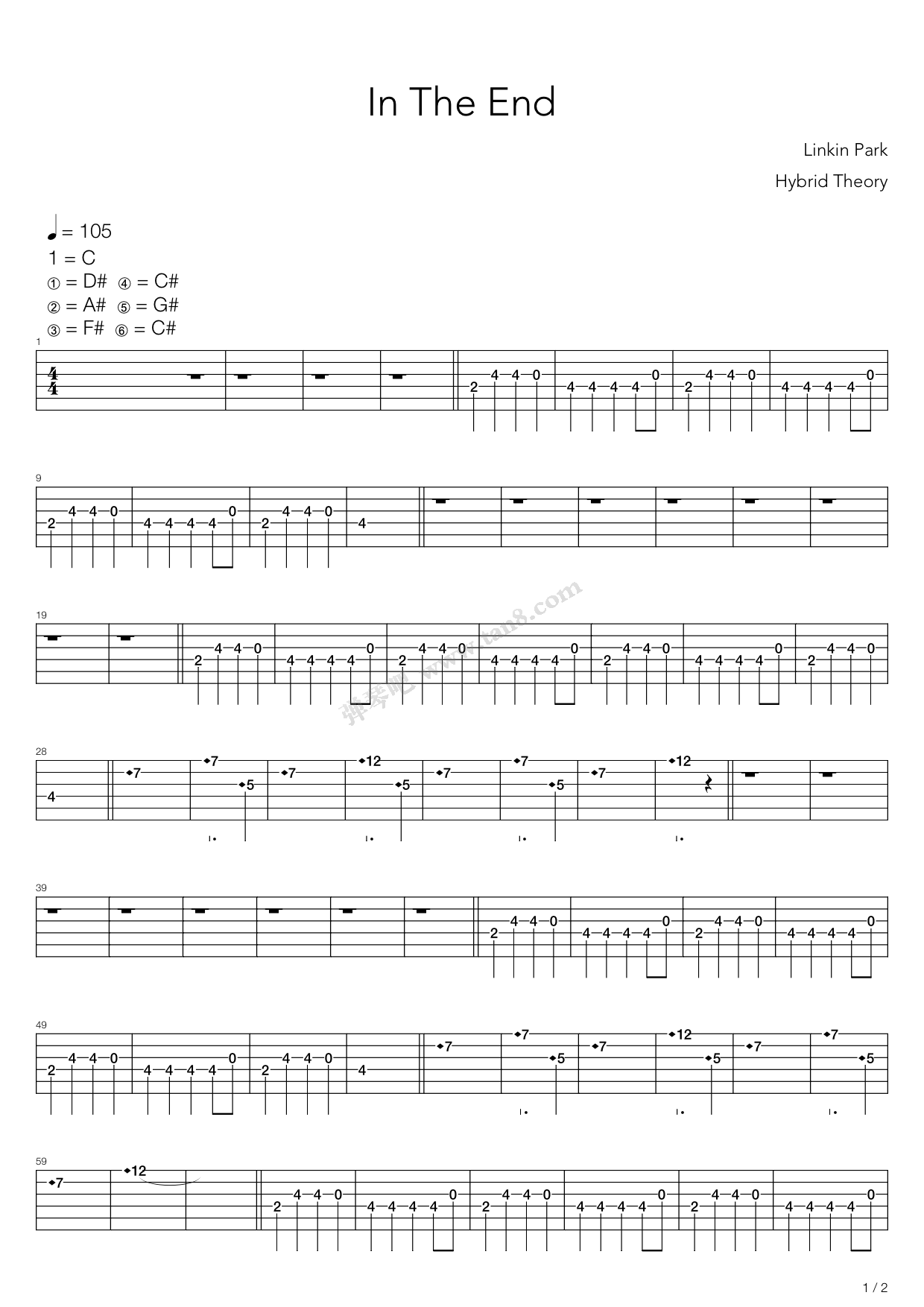 《in the end》,linkin park(六线谱 吉他谱吉他谱 第18页