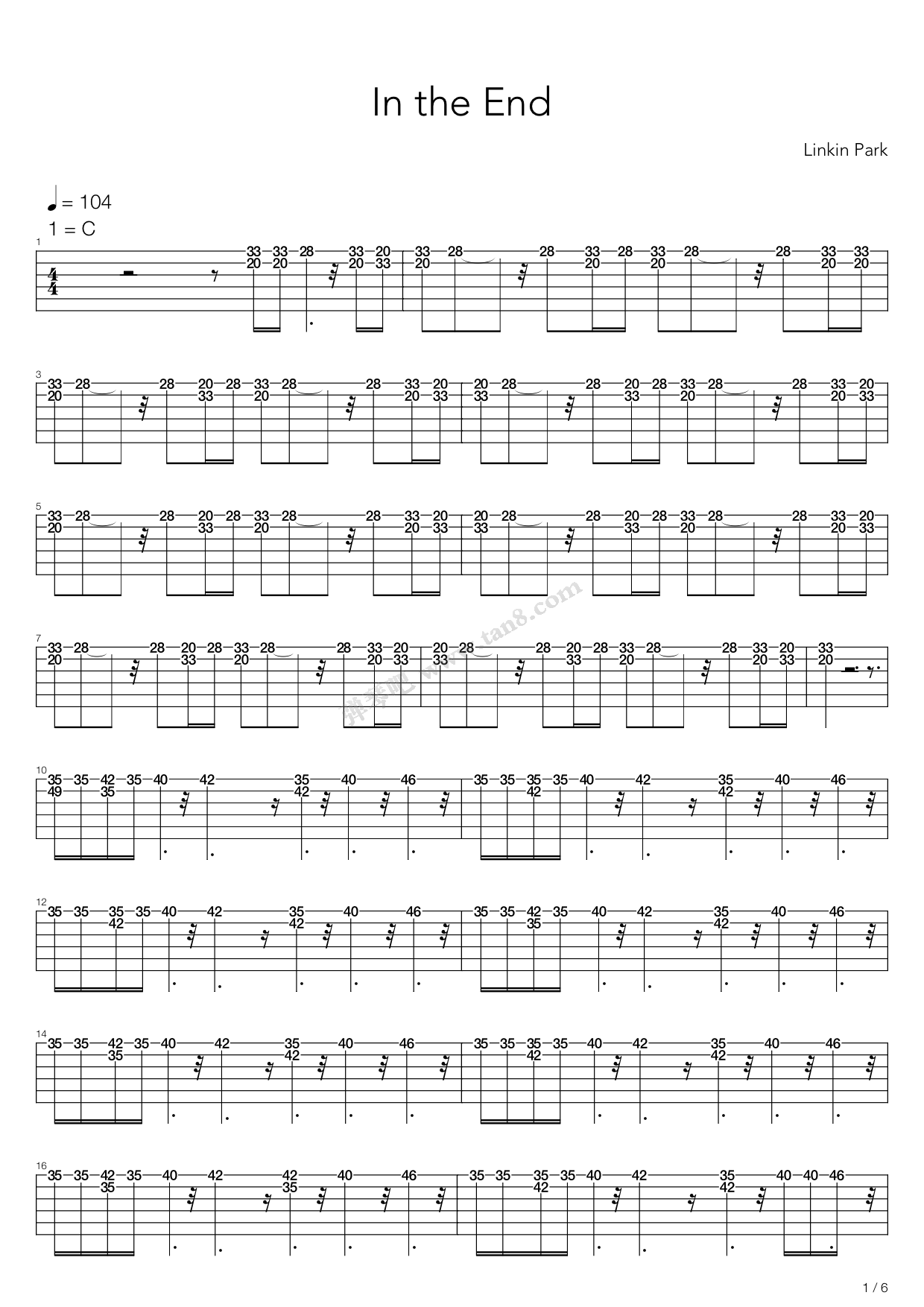 《in the end》,linkin park(六线谱 吉他谱吉他谱 第21页