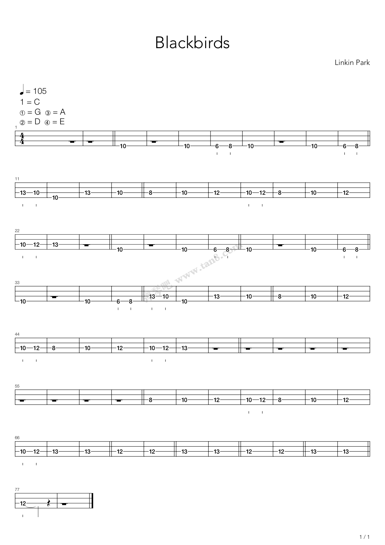 《blackbirds》,linkin park(六线谱 吉他谱吉他谱 第6页