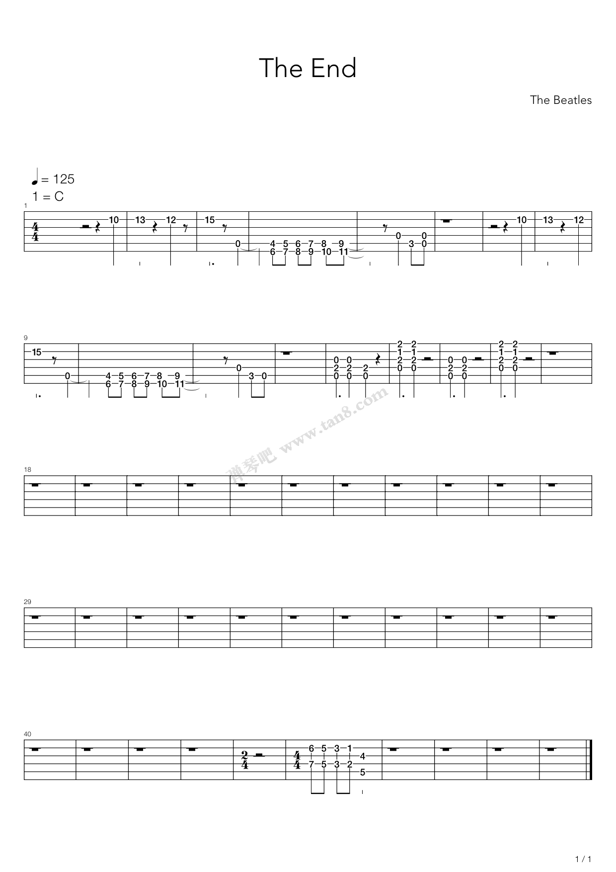 《the end》,the beatles(六线谱 吉他谱吉他谱 第1页