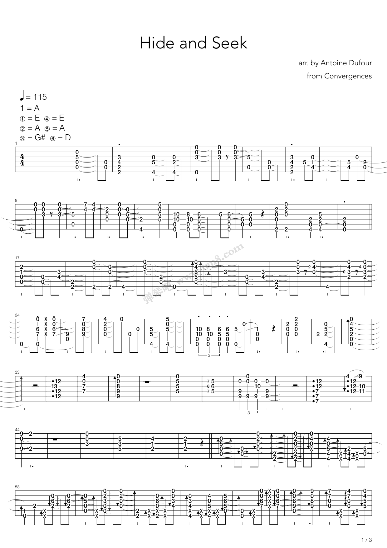 >>《hide and seek(指弹版,郑成河)》,郑成河(六线谱