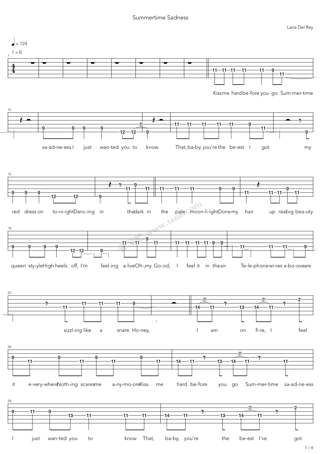 Lana Del Rey "Love" Sheet Music Notes | Download Printable PDF Score 180356