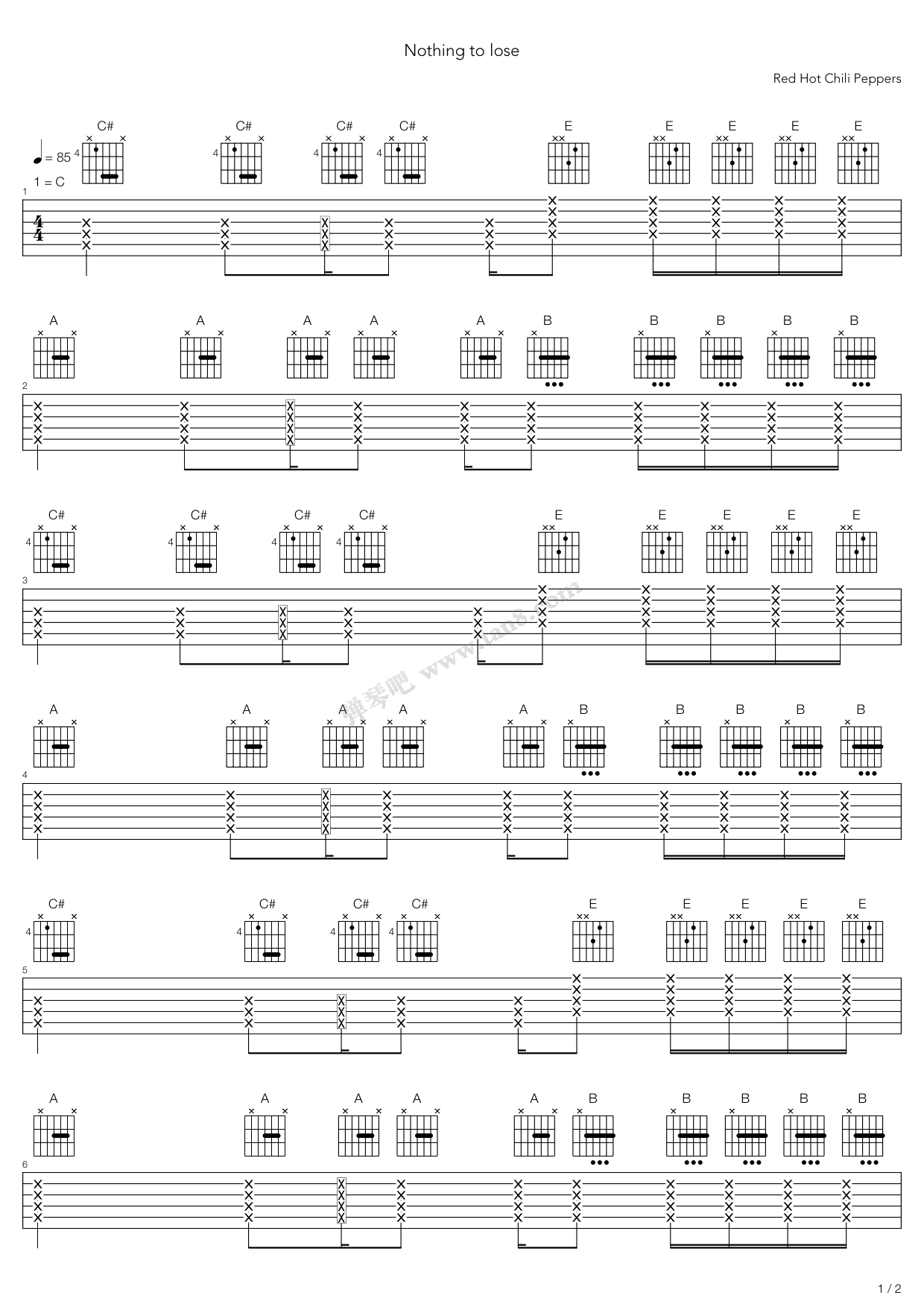 《nothing to lose》,red hot chili peppers(六线谱 吉他谱吉他谱 第