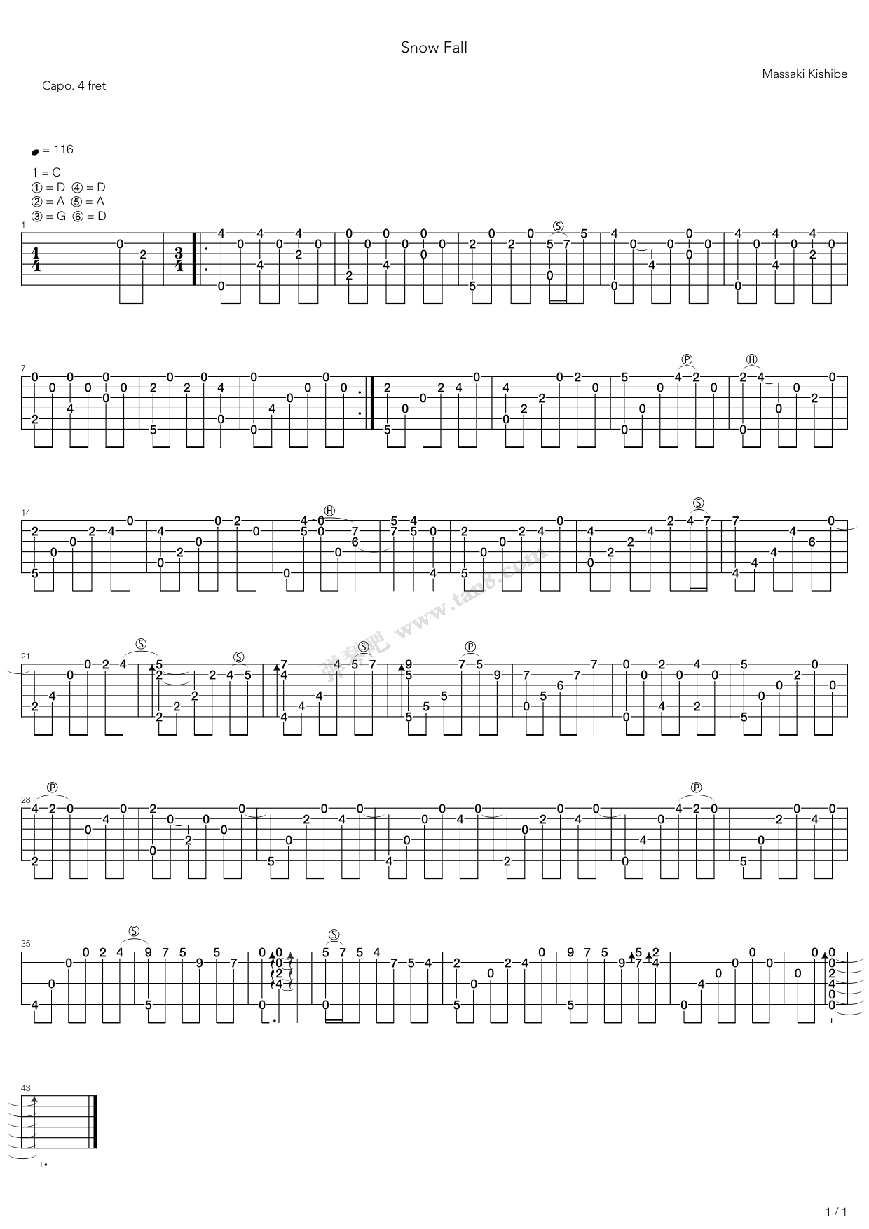 Winter吉他谱_岸部真明_C调指弹 - 吉他世界