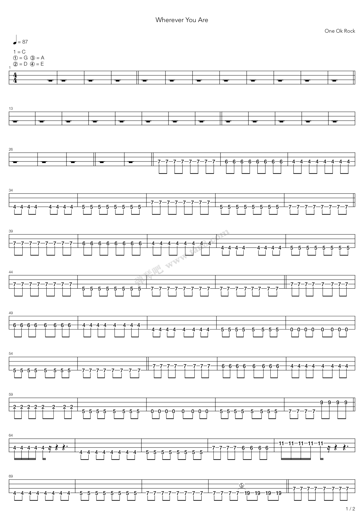 oneokrock吉他谱,werock吉他谱 《wherever you are》,one ok rock(六线谱 吉他谱吉他谱 第6页