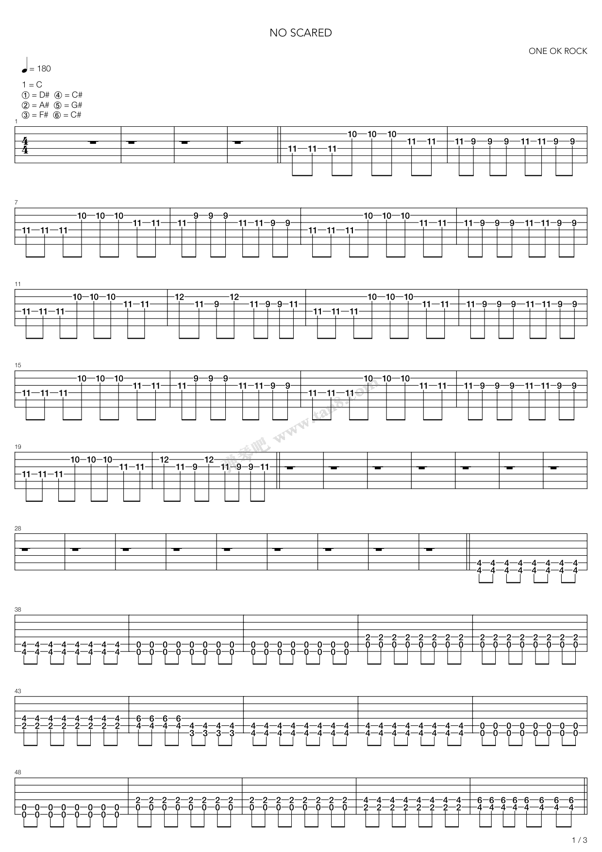 oneokrock吉他谱,werock吉他谱 《黑岩射手 - no scared》,one ok rock(六线谱 吉他谱吉他谱 第9页