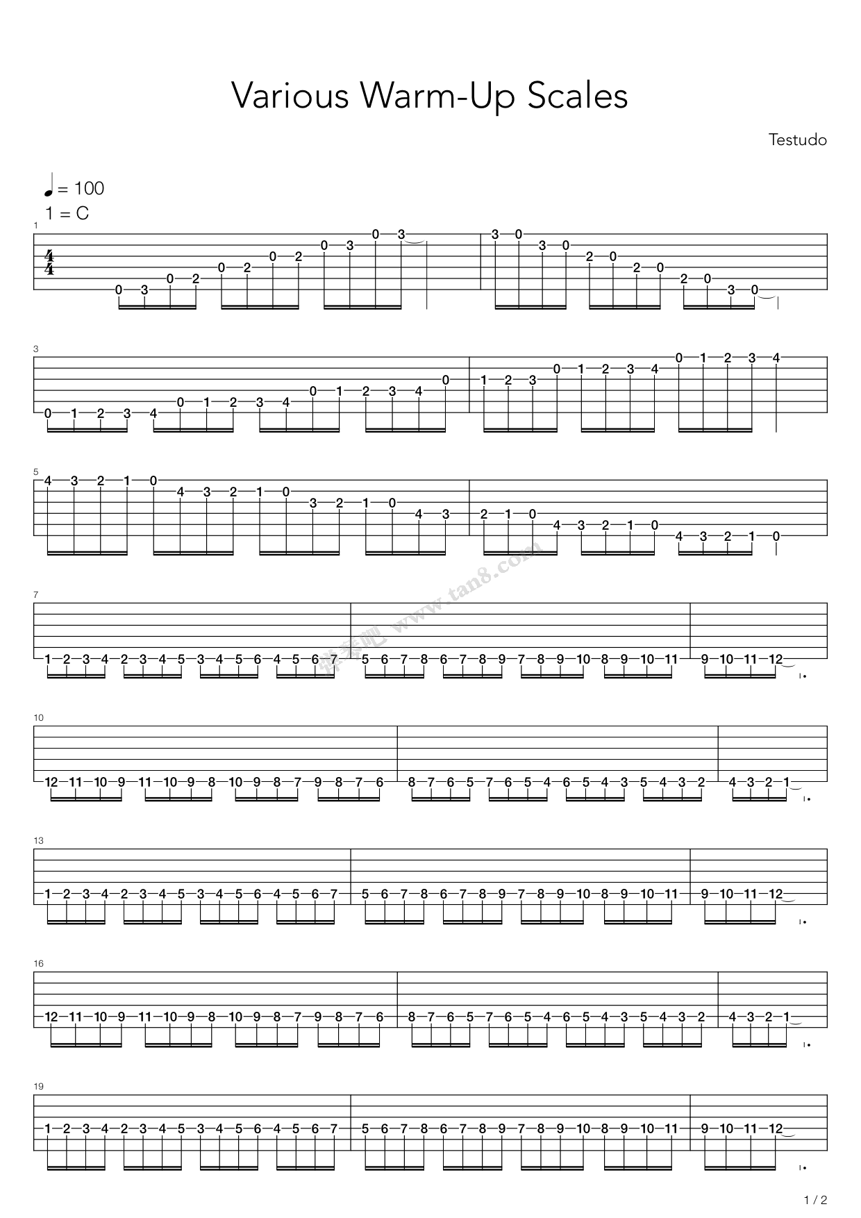 音阶练习 琶音练习 Various Warm Up Scales Scales 练习曲 六线谱调六线吉他谱 虫虫吉他谱免费下载