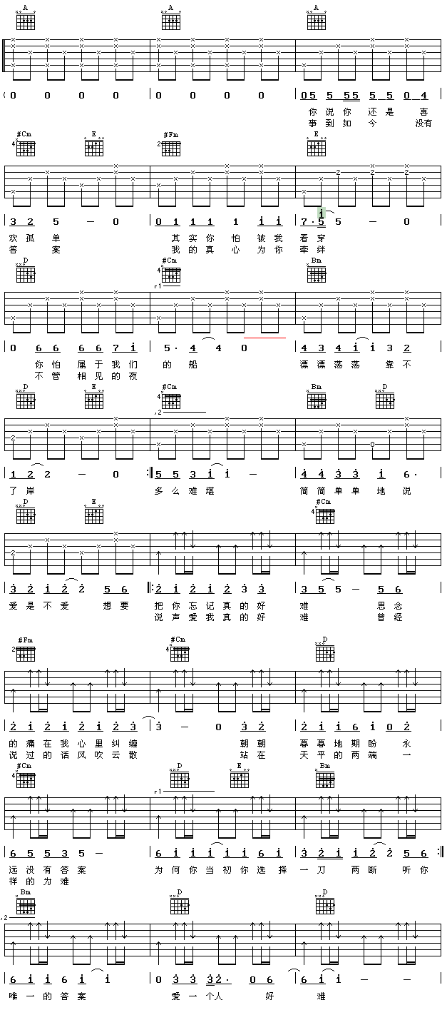 爱一个人好难吉他谱-弹唱谱---虫虫吉他