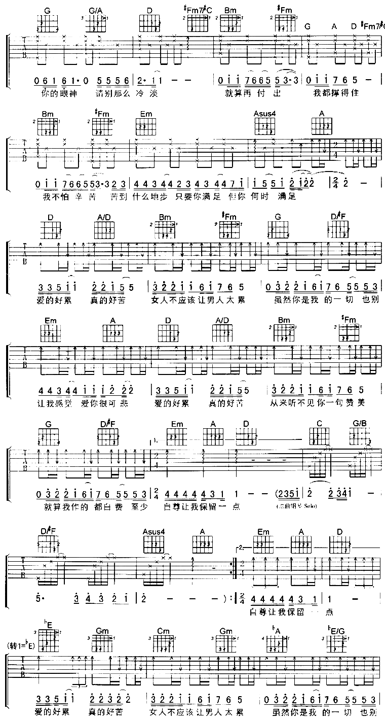 女人不该让男人太累吉他谱-弹唱谱---虫虫吉他