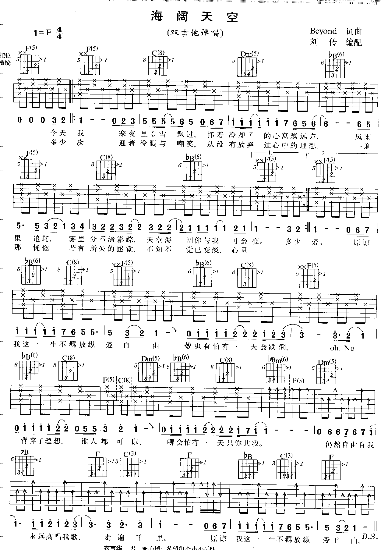 海阔天空吉他谱-弹唱谱---虫虫吉他