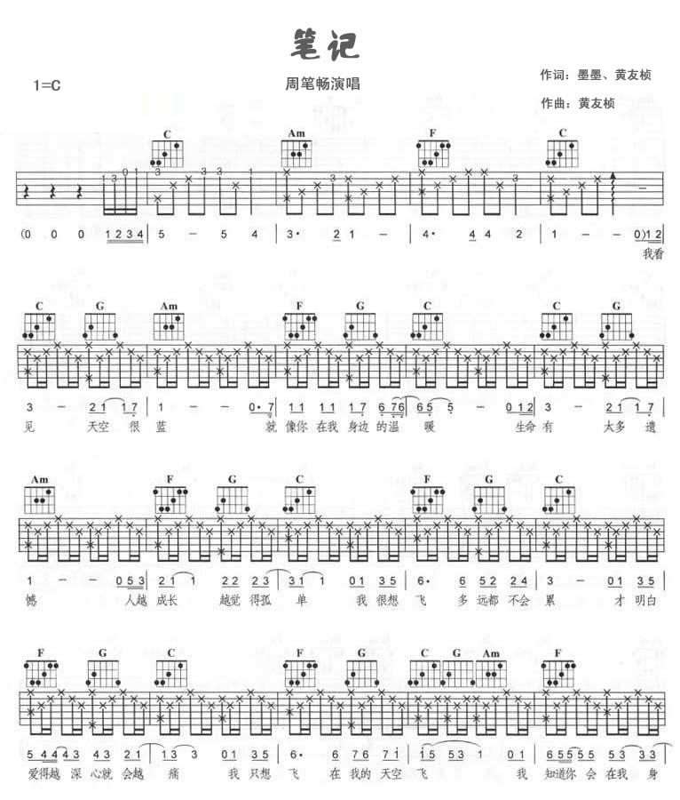 笔记吉他谱-弹唱谱---虫虫吉他