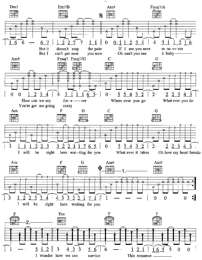 Right Here Waiting 吉他谱-弹唱谱---虫虫吉他