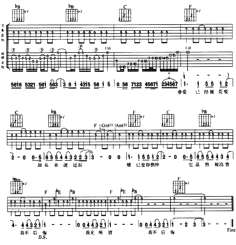 爱不后悔吉他谱-弹唱谱---虫虫吉他
