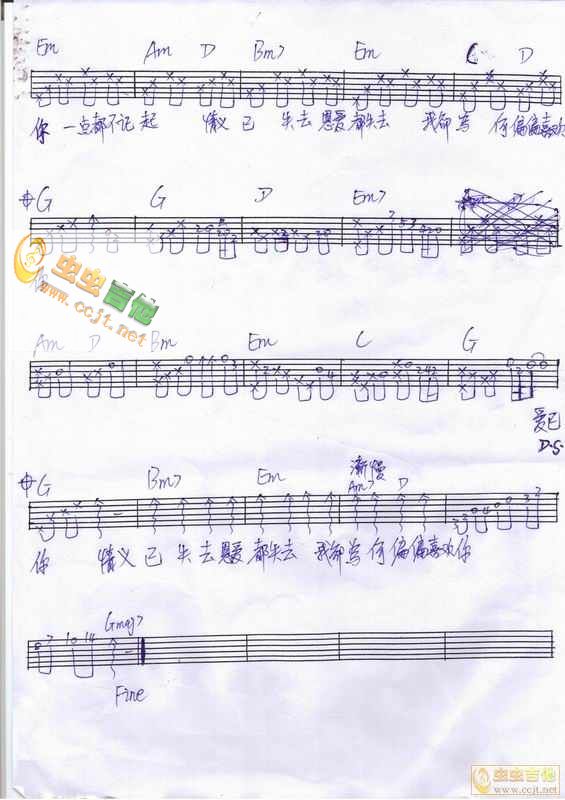 偏偏喜欢你吉他谱-弹唱谱---虫虫吉他