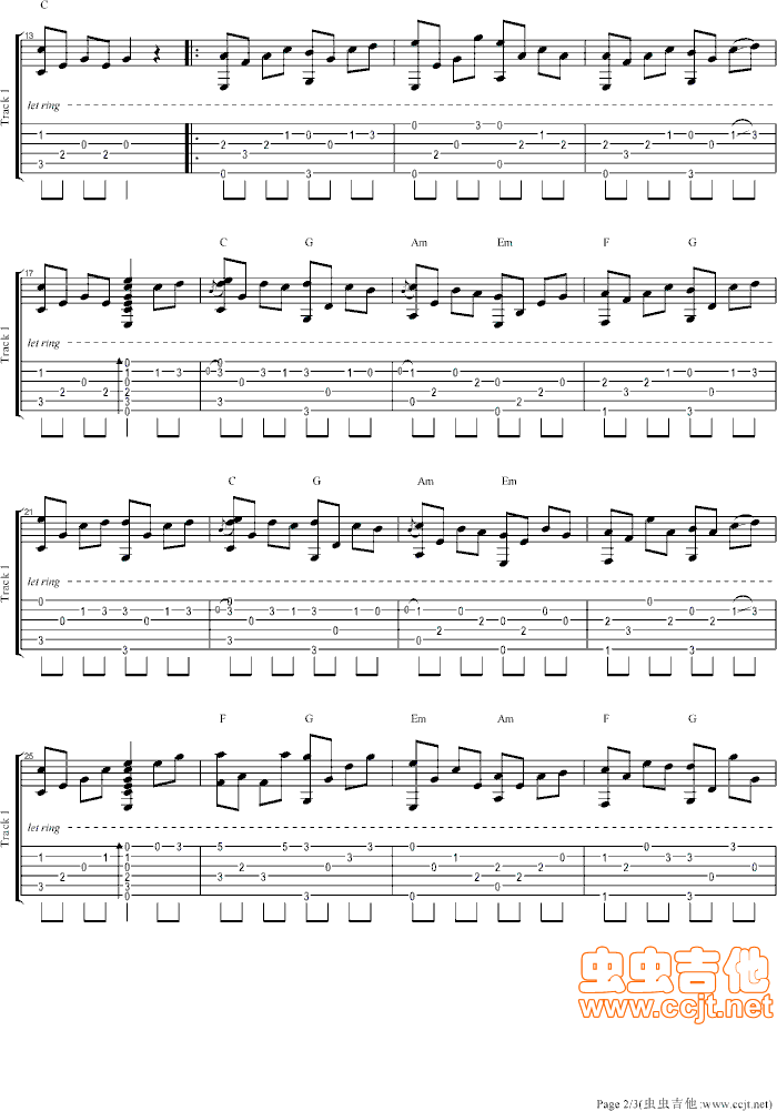 星月神话吉他谱--c调-虫虫吉他
