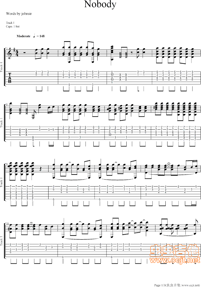 Nobody吉他谱--g调-虫虫吉他
