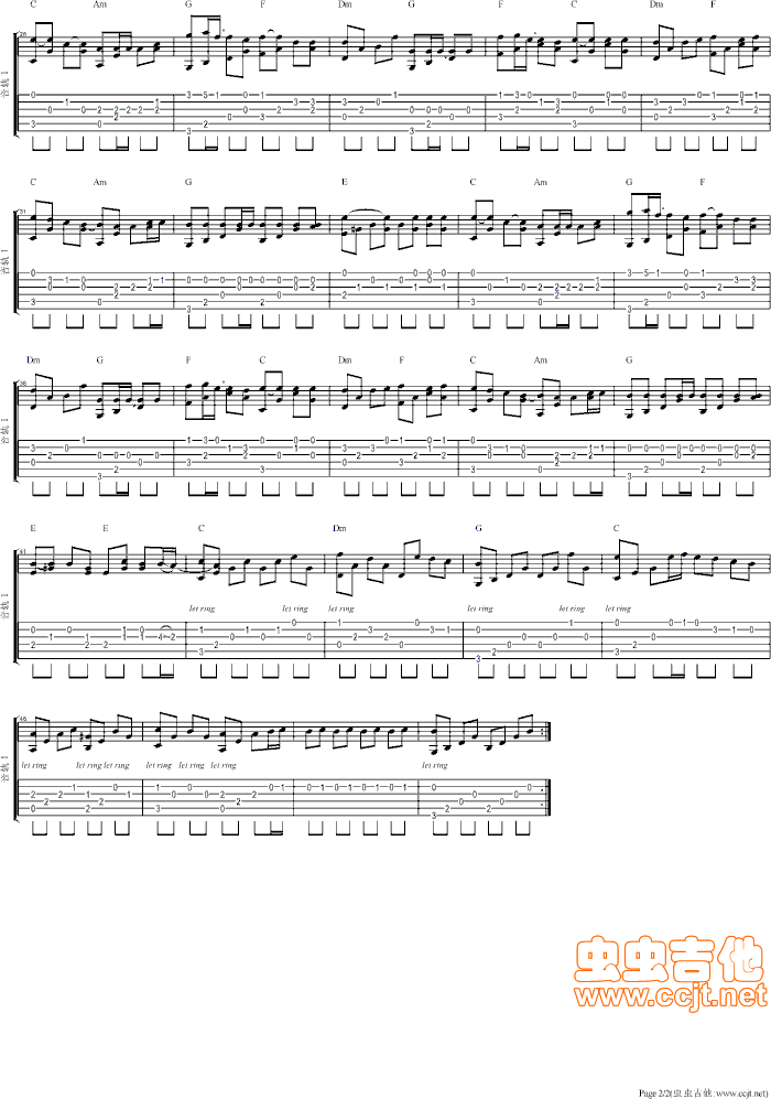 贝多芬的悲伤吉他谱--c调-虫虫吉他
