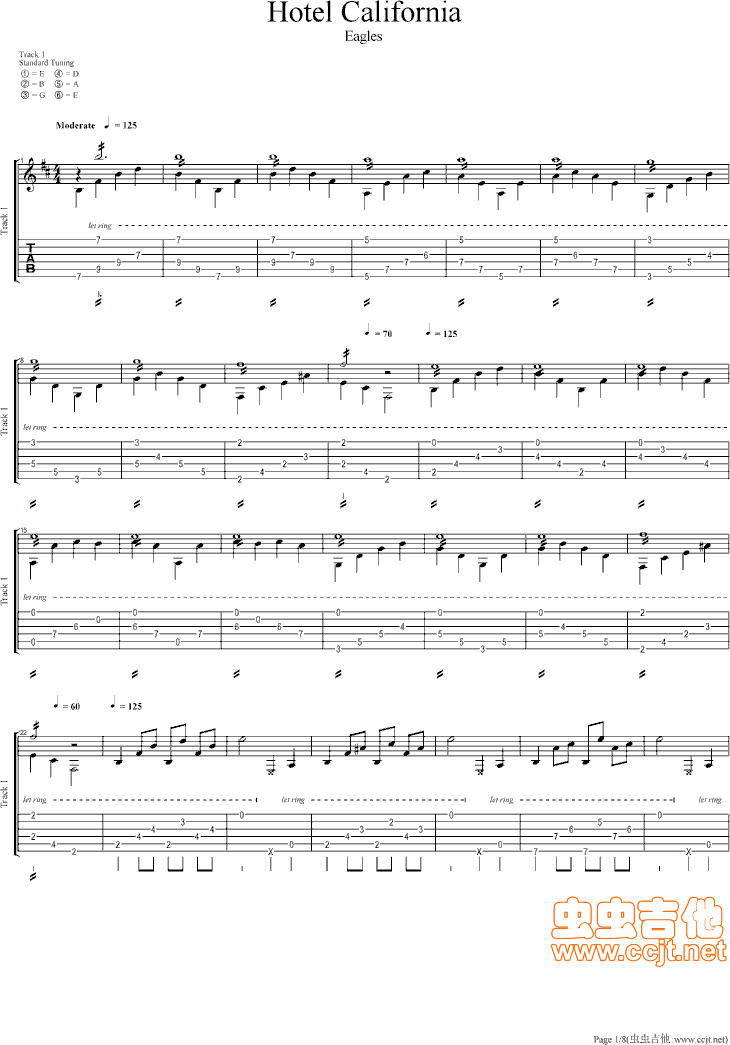 加州旅馆吉他谱--d调-虫虫吉他
