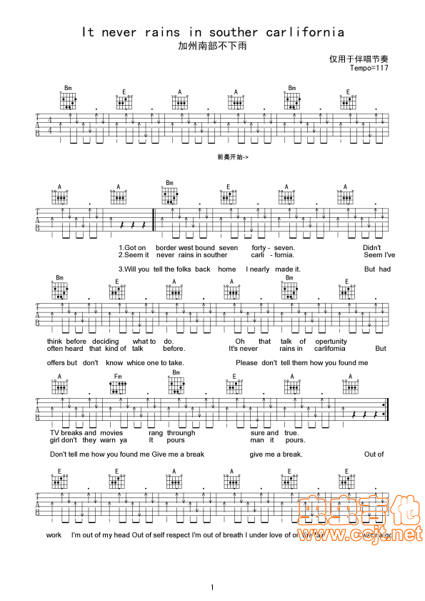 加州南部不下雨吉他谱-弹唱谱-a调-虫虫吉他