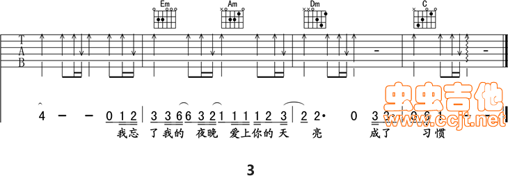 习惯吉他谱-弹唱谱-c调-虫虫吉他