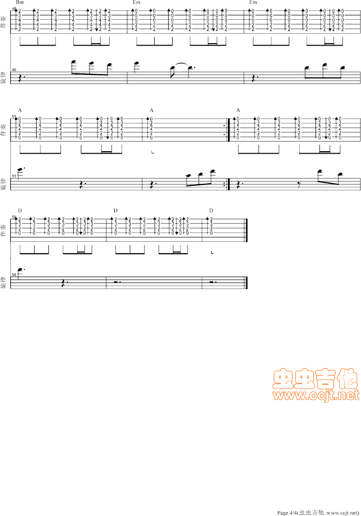 春天里吉他谱-总谱-d调-虫虫吉他