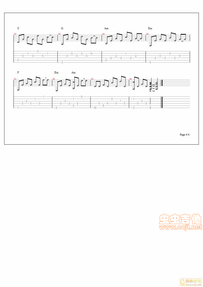 不知不觉吉他谱-弹唱谱-c调-虫虫吉他